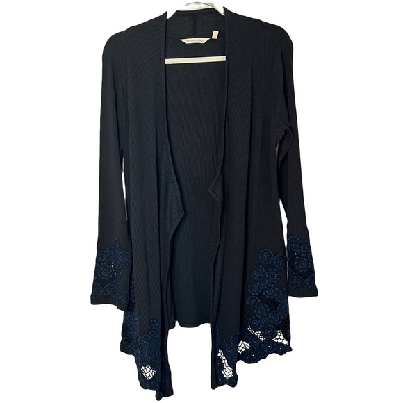 Soft Surroundings Womens Lucy Topper Twilight embroidered ribbed cardigan Size M - Picture 1 of 11